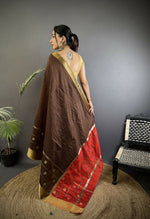 Thumbnail for Joban Fashion Chocolate Brown Bhagalpuri Cotton Silk Stripes/Box Saree