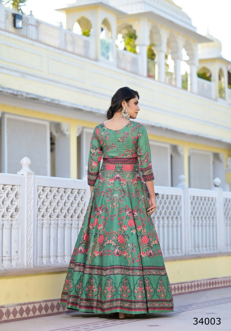 Partywear Designer parrot Dola Silk Anarkali suit with Dupatta - Suzen - Distacart