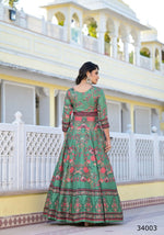 Thumbnail for Partywear Designer parrot Dola Silk Anarkali suit with Dupatta - Suzen - Distacart