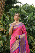 Thumbnail for Jyoti Fashion Women's Pink Kanjivaram Silk Zari Woven Saree with Blouse - Distacart