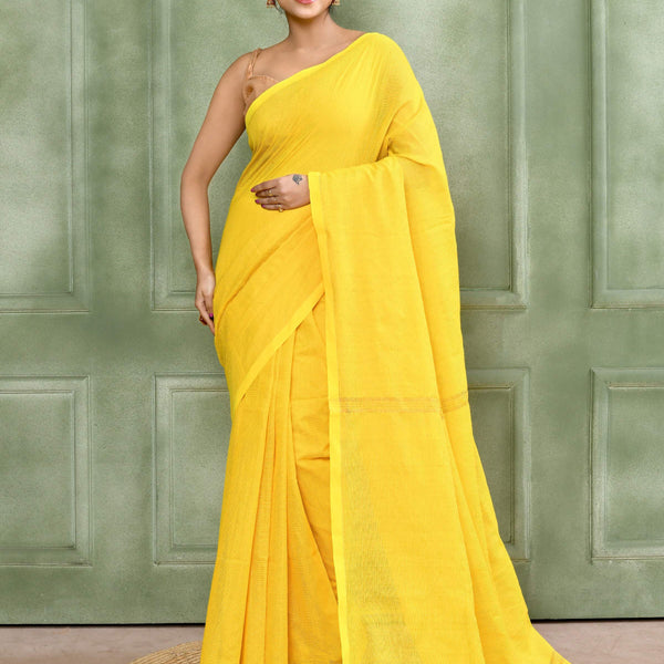 Piyari Fashion Women's Yellow Embellished Cotton Blend Zari Check Handloom Saree - Distacart