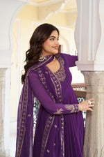 Thumbnail for The52 Women's Gorgeous Faux Georgette Fabric Embroidery Work Flared Anarkali Pant and Dupatta Set - Distacart