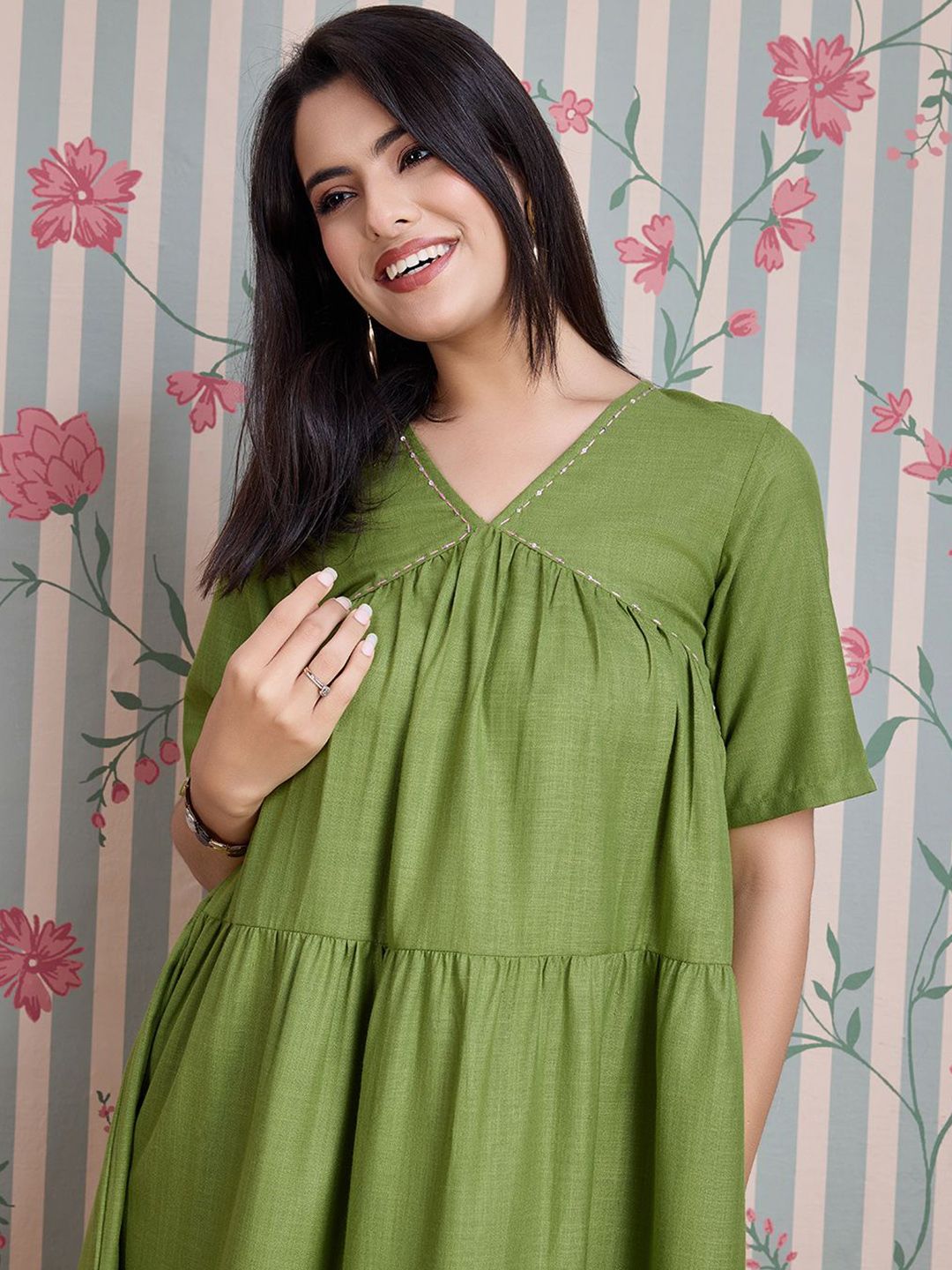 Ode by House of Pataudi Pure Cotton Anarkali Kurta with Trousers - Distacart