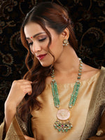 Thumbnail for Ruby Raang Gold Polished Green Long Kundan And Stonework Necklace With Earrings