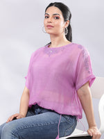 Thumbnail for BohoJazz Signature Mul Two Layer Blouson Kimono Top with Motif - Purple