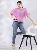 Thumbnail for BohoJazz Signature Mul Two Layer Blouson Kimono Top with Motif - Purple