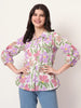 Yufta Multi Cotton Mandarin Collar Shrit Style Top - Distacart
