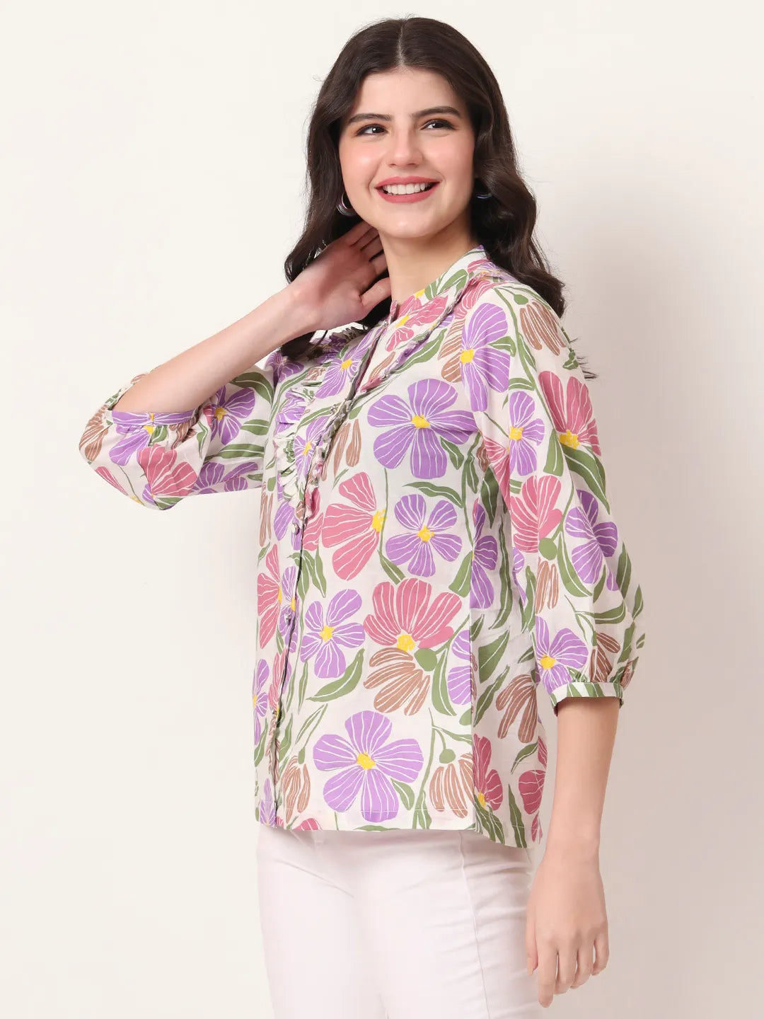 Yufta Multi Cotton Shirt Collar Shrit Style Top - Distacart