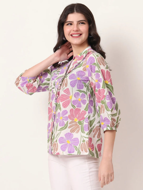 Yufta Multi Cotton Shirt Collar Shrit Style Top