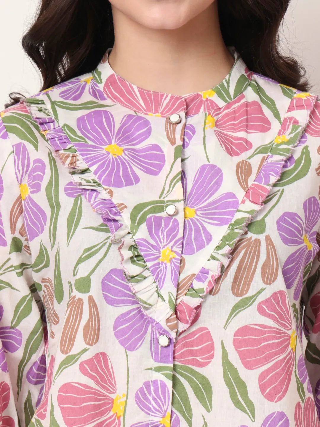 Yufta Multi Cotton Shirt Collar Shrit Style Top