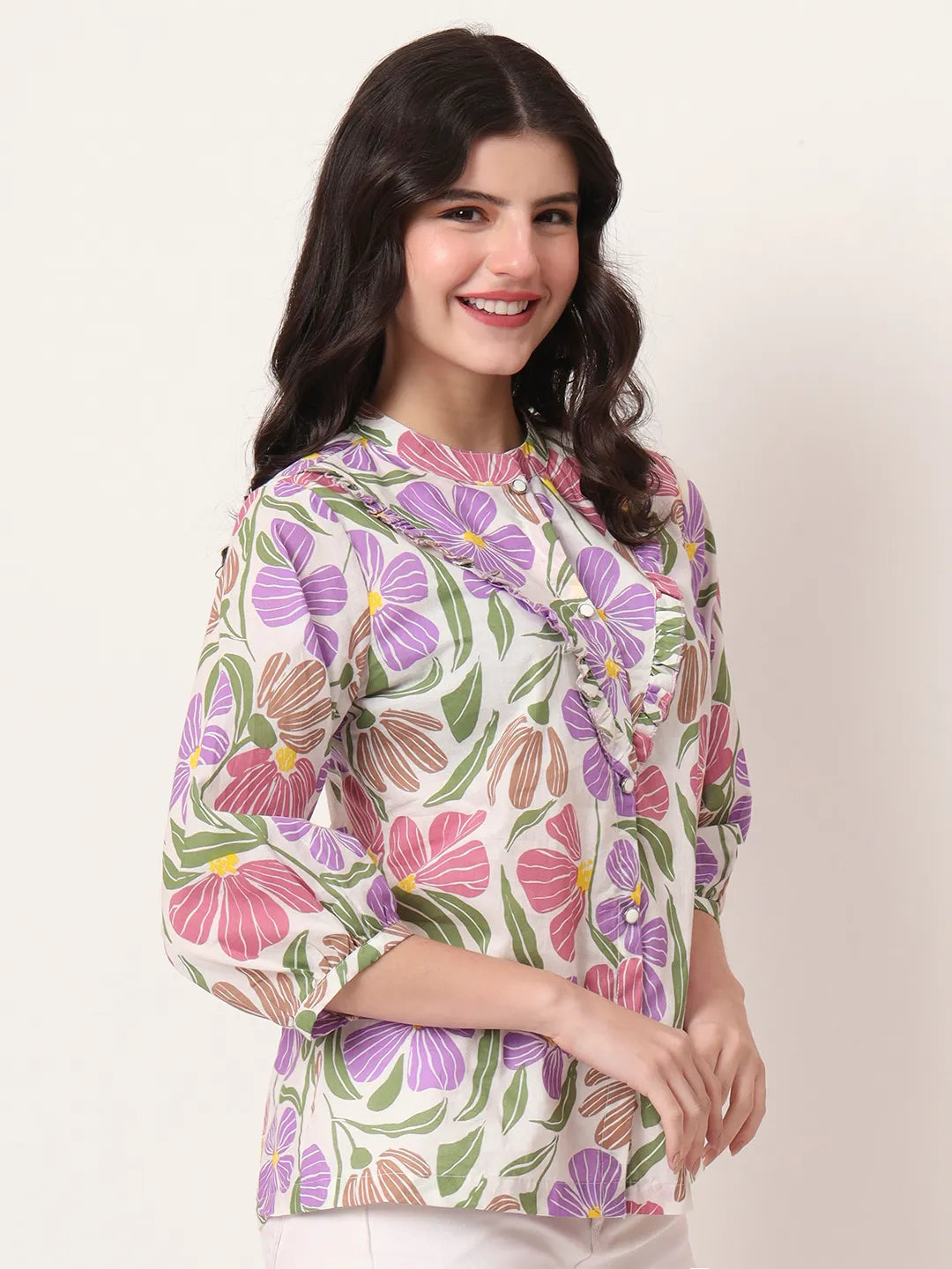 Yufta Multi Cotton Shirt Collar Shrit Style Top