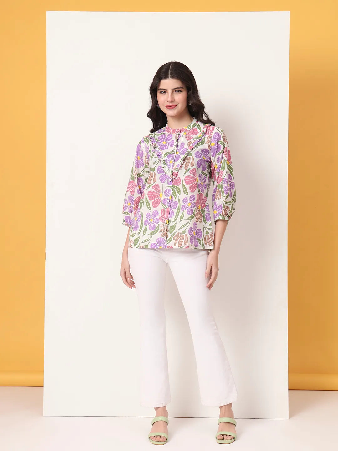 Yufta Multi Cotton Shirt Collar Shrit Style Top