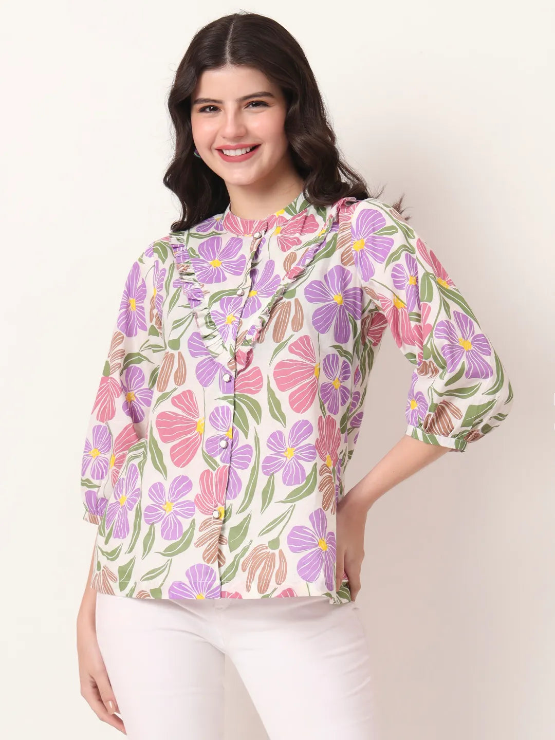 Yufta Multi Cotton Shirt Collar Shrit Style Top - Distacart