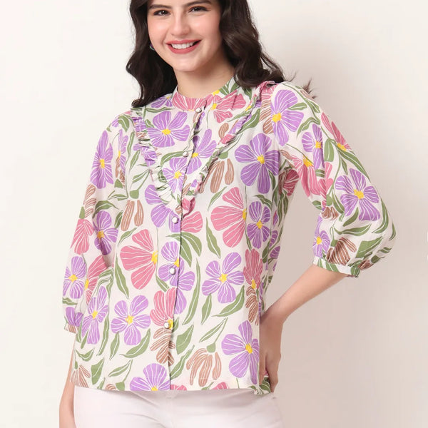 Yufta Multi Cotton Shirt Collar Shrit Style Top - Distacart