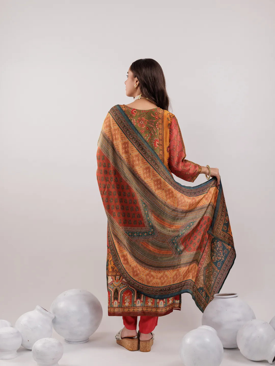 Yufta Multi Pure Shimmer Tissue With Pure Viscose Trouser And Shimmer Dupatta