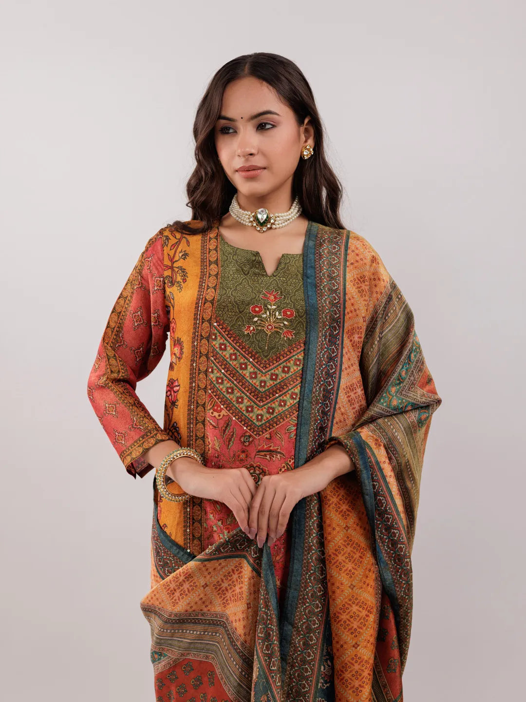 Yufta Multi Pure Shimmer Tissue With Pure Viscose Trouser And Shimmer Dupatta
