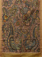 Thumbnail for Multicolor Kalamkari Hand Painted Cotton Silk Handloom Saree With Exotic Floral and Peacocks Pallu Design - Global Threads - Distacart