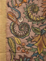Thumbnail for Multicolor Kalamkari Hand Painted Cotton Silk Handloom Saree With Exotic Floral and Peacocks Pallu Design - Global Threads - Distacart
