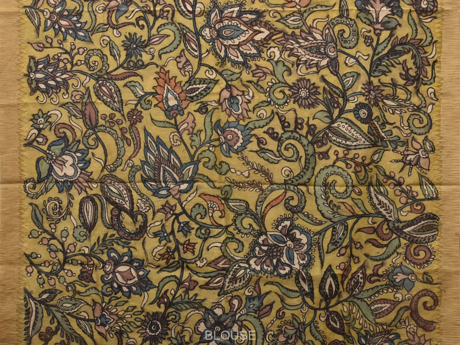 Multicolor Kalamkari Hand Painted Cotton Silk Handloom Saree With Exotic Floral and Peacocks Pallu Design - Global Threads - Distacart