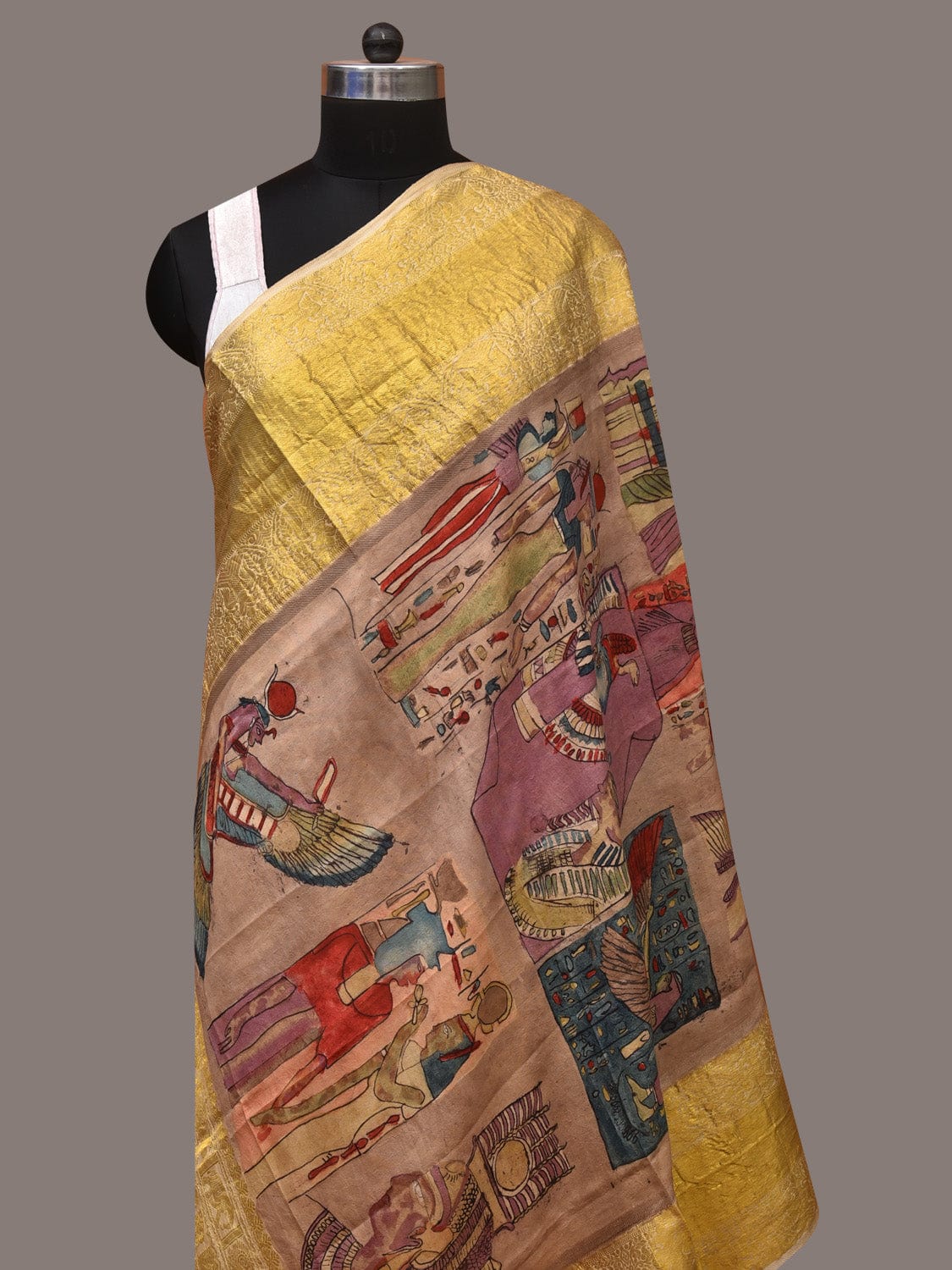 Multicolor Kalamkari Hand Painted Kanchipuram Silk Handloom Dupatta with Egyptian Design - Global Threads - Distacart