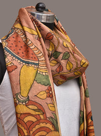 Thumbnail for Multicolor Kalamkari Hand Painted Kanchipuram Silk Handloom Dupatta with Krishna Design - Global Threads - Distacart