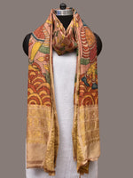 Thumbnail for Multicolor Kalamkari Hand Painted Kanchipuram Silk Handloom Dupatta with Krishna Design - Global Threads - Distacart