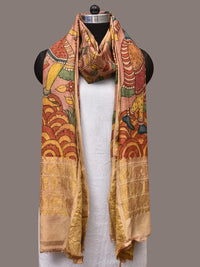Thumbnail for Multicolor Kalamkari Hand Painted Kanchipuram Silk Handloom Dupatta with Krishna Design - Global Threads - Distacart