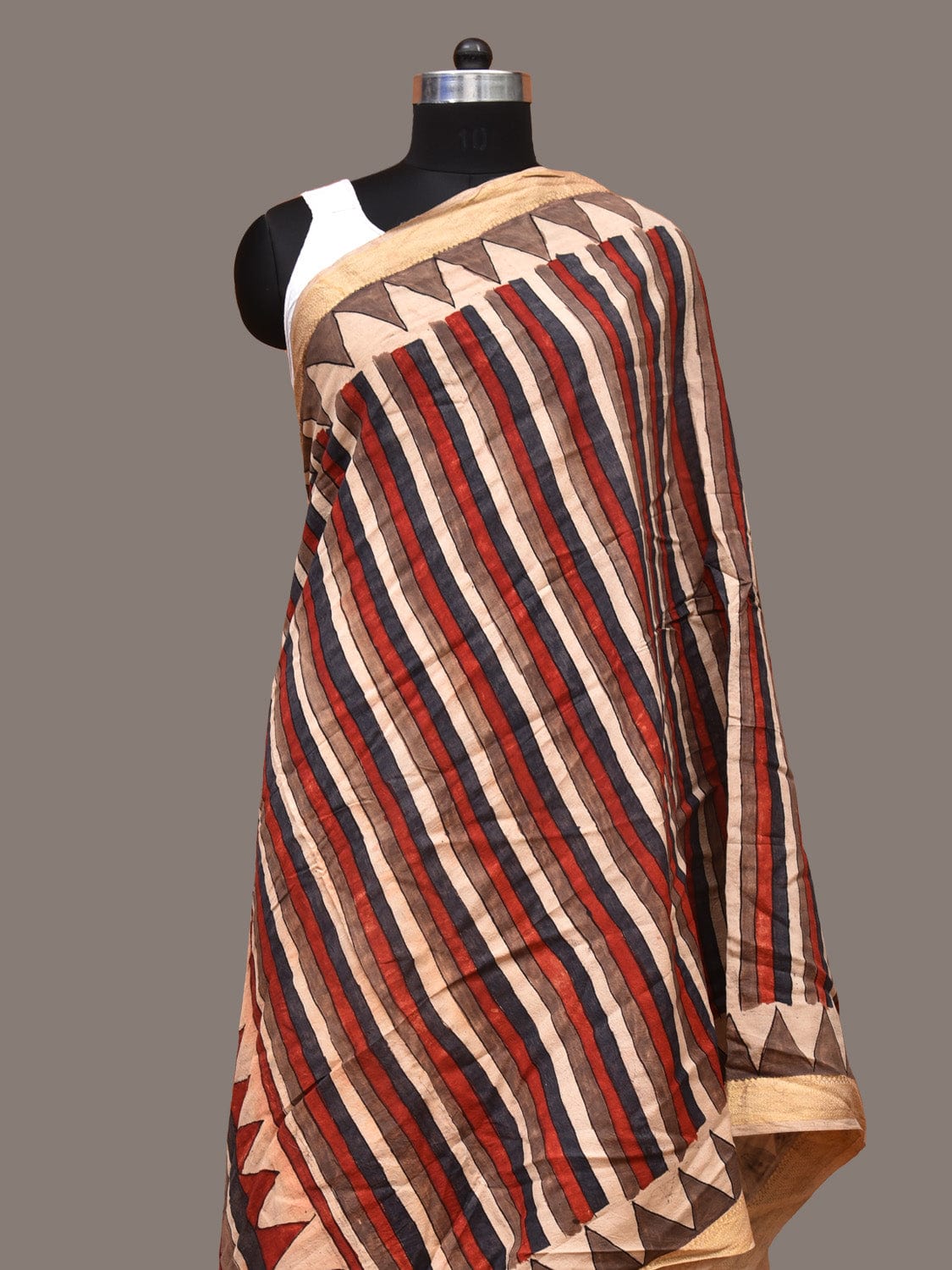 Multicolor Kalamkari Hand Painted Sico Handloom Dupatta with Strips Design - Global Threads - Distacart