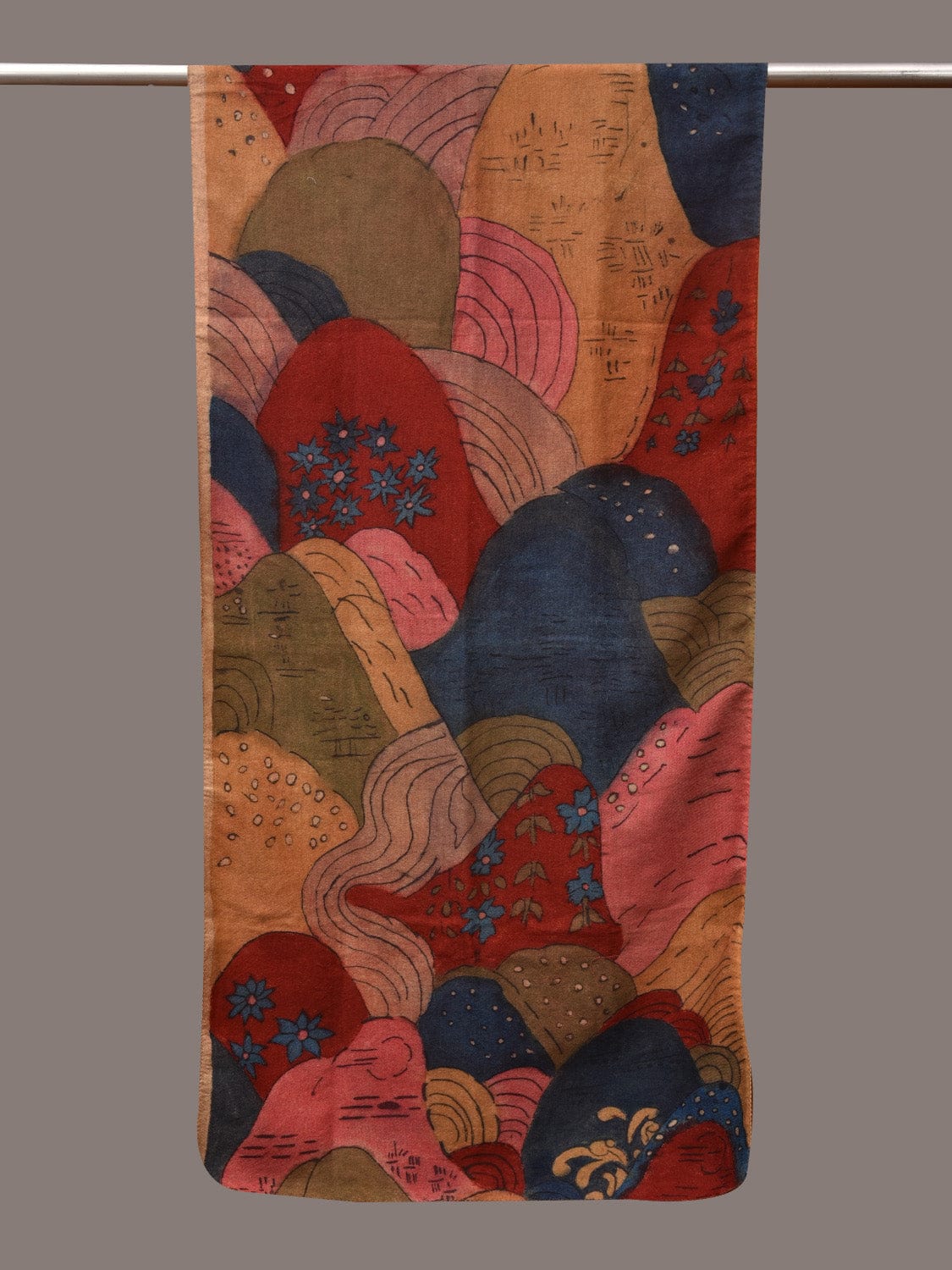 Multicolor Kalamkari Hand Painted Woolen Handloom Stole with Mountains Design - Global Threads - Distacart