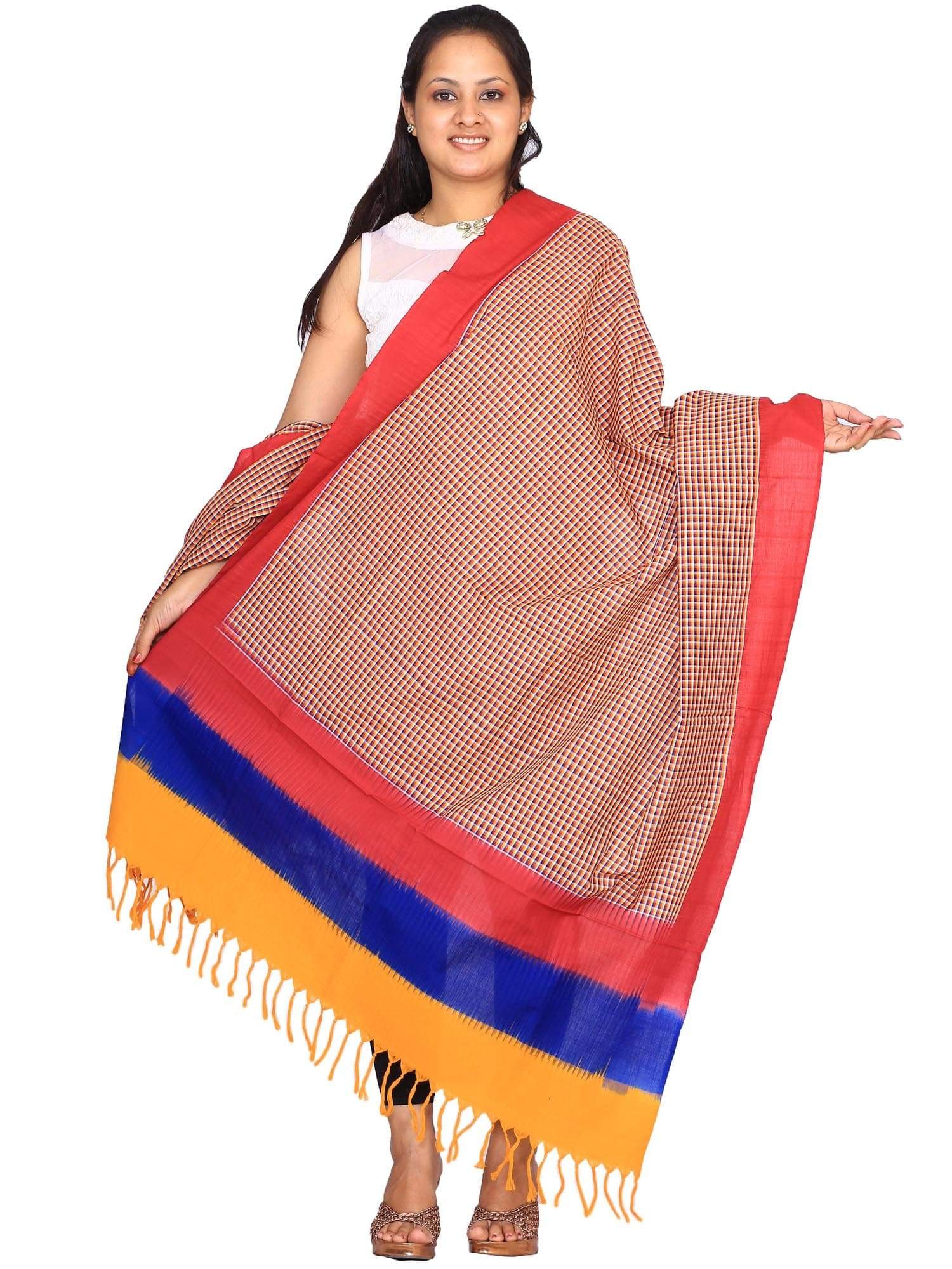 Multicolor Pochampally or Ikat Cotton Handloom Dupatta - Global Threads - Distacart