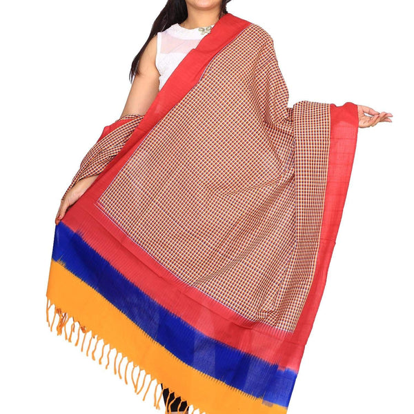 Multicolor Pochampally or Ikat Cotton Handloom Dupatta - Global Threads - Distacart