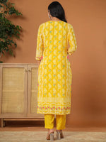 Thumbnail for Yufta Muslin Mustard Hand_Embroidery Kurta Dupatta Pant Set