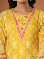 Thumbnail for Yufta Muslin Mustard Hand_Embroidery Kurta Dupatta Pant Set