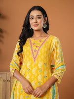Thumbnail for Yufta Muslin Mustard Hand_Embroidery Kurta Dupatta Pant Set