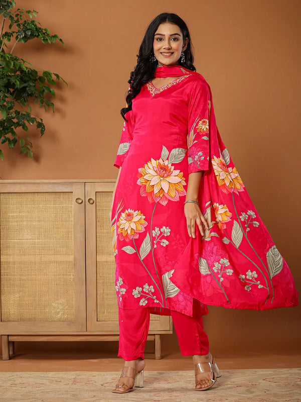 Yufta Muslin Pink Kurta Dupatta Pant Set