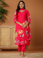 Thumbnail for Yufta Muslin Pink Kurta Dupatta Pant Set
