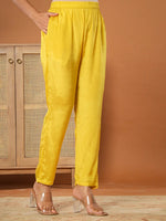 Thumbnail for Yufta Mustard Muslin Hand_Embroidery V-Neck Kurta Dupatta Pant Set
