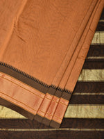 Thumbnail for Mustard and Black Bamboo Cotton Plain Saree with Strips Pallu Design No Blouse - Global Threads - Distacart
