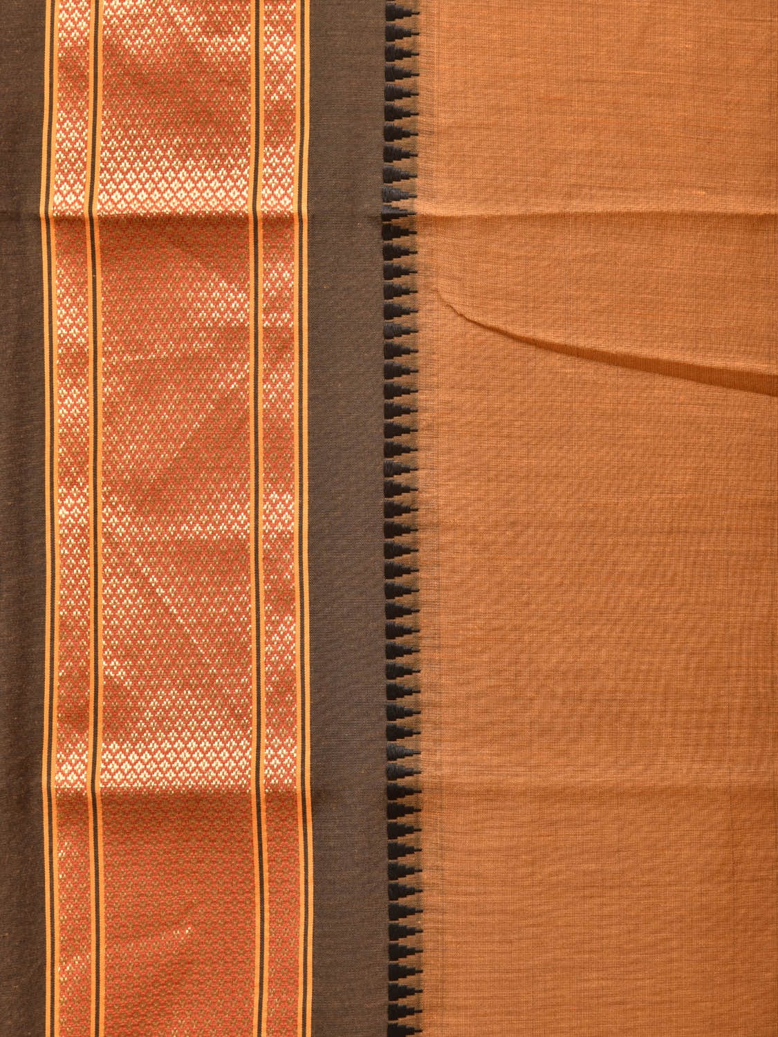 Mustard and Black Bamboo Cotton Plain Saree with Strips Pallu Design No Blouse - Global Threads - Distacart