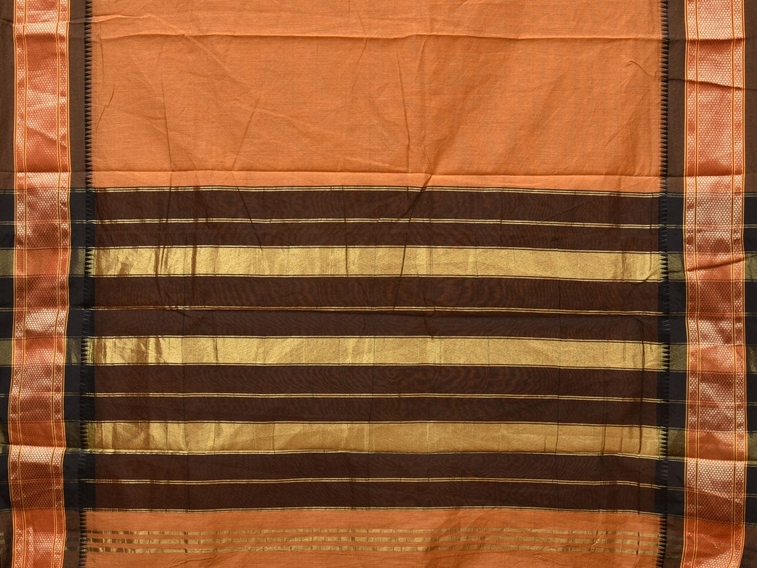 Mustard and Black Bamboo Cotton Plain Saree with Strips Pallu Design No Blouse - Global Threads - Distacart