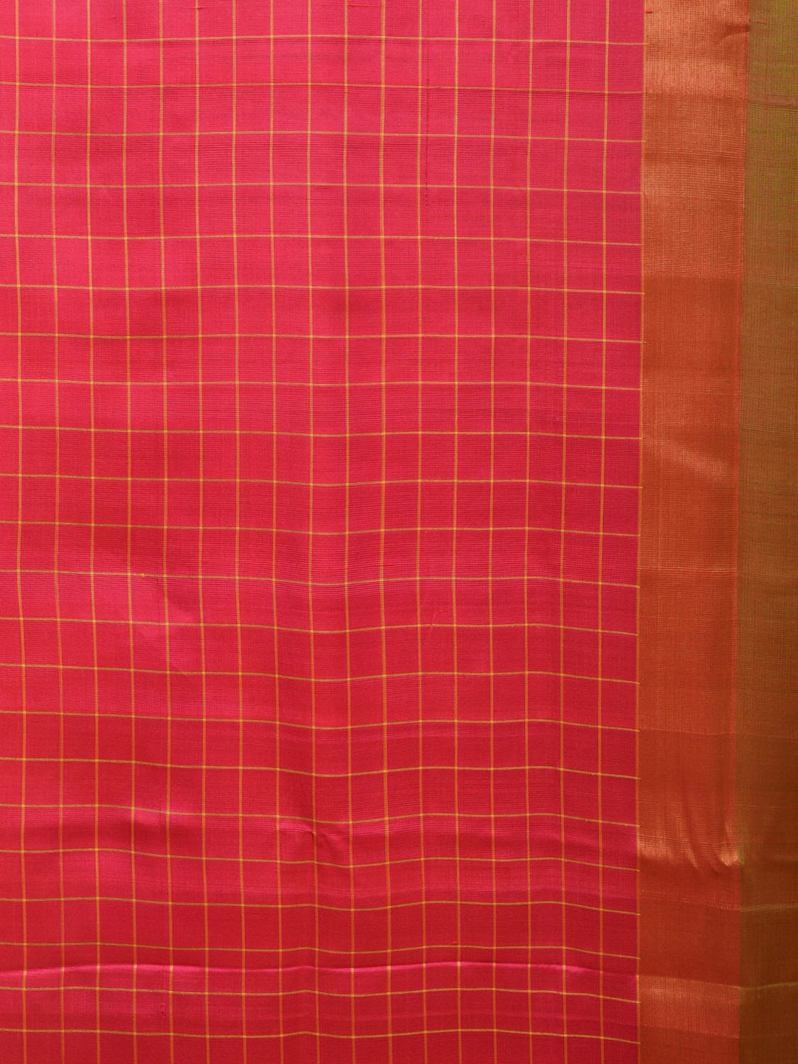 Mustard and Pink Uppada Silk Handloom Saree with Body Buta and Checks Border Design - Global Threads - Distacart
