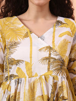 Thumbnail for Yufta Mustard And White Cotton Gathered Or Pleated Angrakha Top