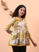 Thumbnail for Yufta Mustard And White Cotton Gathered Or Pleated Angrakha Top