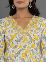 Thumbnail for Yufta Mustard Beads & Stones Cotton Anarkali Kurta Dupatta Pant Set