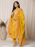 Thumbnail for Yufta Mustard Cotton Dori_Embroidery Anarkali Kurta Dupatta Set