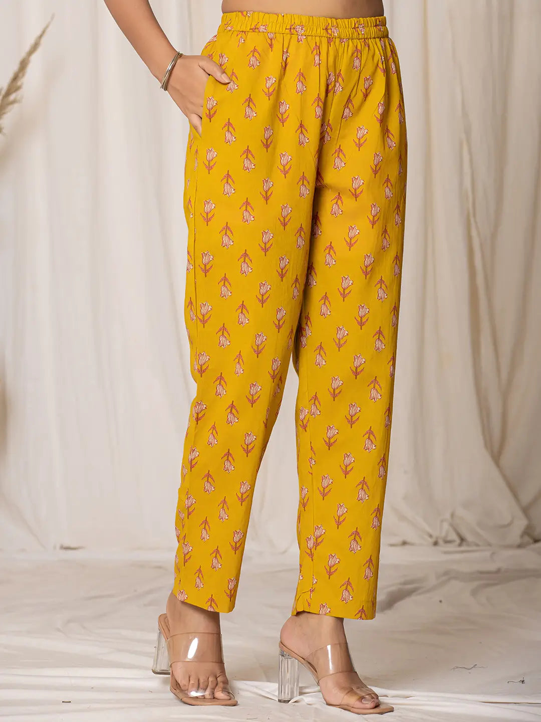 Yufta Mustard Cotton Dori_Embroidery Anarkali Kurta Dupatta Set - Distacart