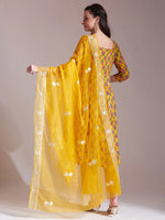 Thumbnail for Yufta Mustard Cotton Gotta Work Kurta Set With Pant & Dupatta