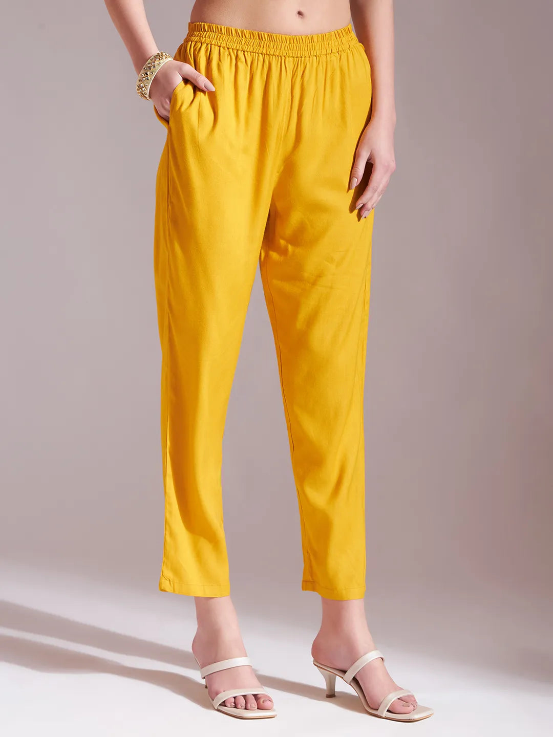 Yufta Mustard Cotton Gotta Work Kurta Set With Pant & Dupatta