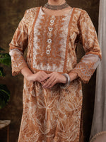 Thumbnail for Yufta Mustard Cotton Kurta Dupatta Set With Lace Detailing