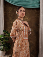 Thumbnail for Yufta Mustard Cotton Kurta Dupatta Set With Lace Detailing